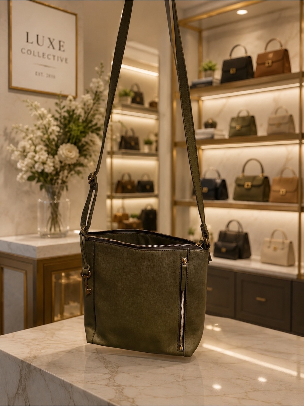 Fossil Olive Green Leather Crossbody Bag